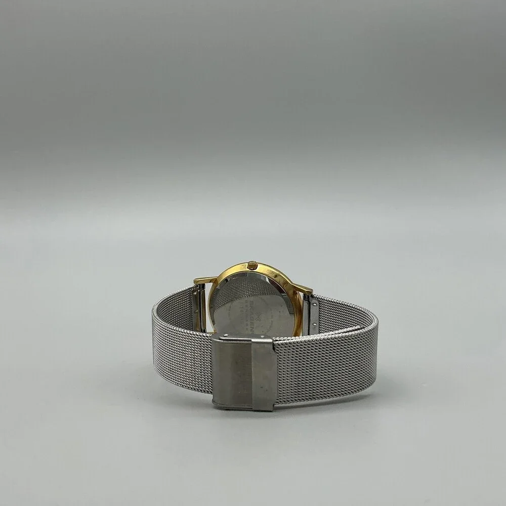 Skagen 16LGS Mens Watch 34mm Silver Tone Two Tone Stainless Date New Battery